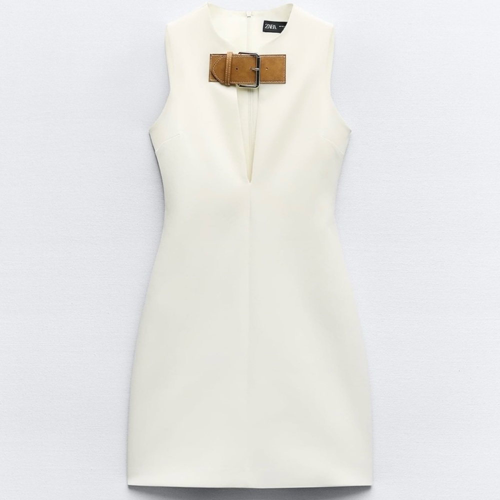 Zara White Dress with Brown Belt